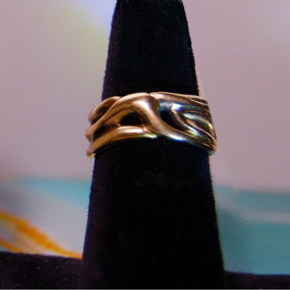 VTG one-of-a-kind organic unisex 14kt gold wedding Ring band 9.2g Sz7.5 Handmade